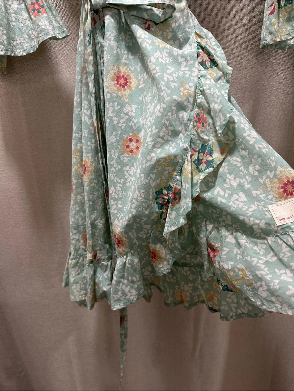 Odd Molly Incorporated Sample Wrap Dress Boho Mint Floral Ruffle Dress